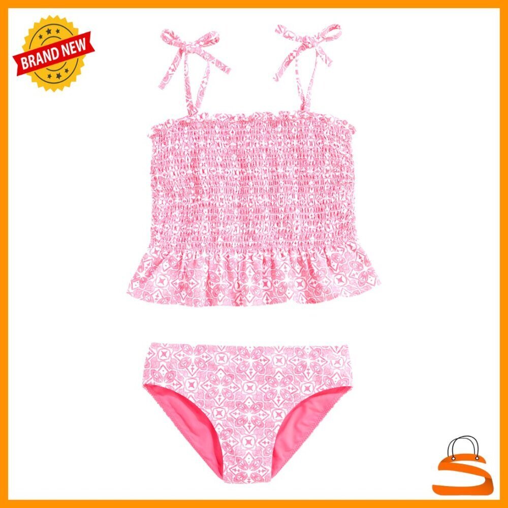 Girls' Smocked Tankini Set UPF 50 Sun Protection Adjustable Straps